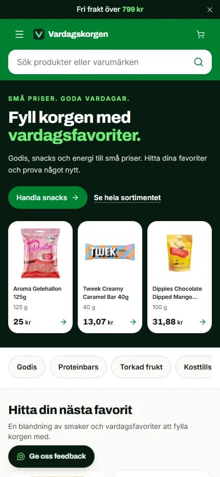 Vardagskorgens butik anpassad för mobil